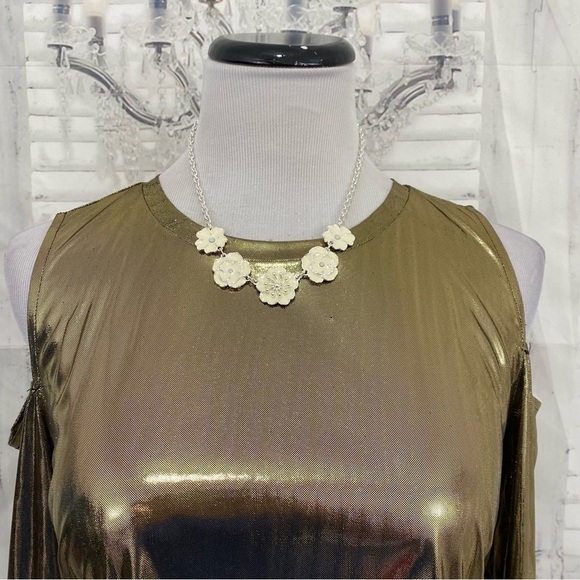 Michael Kors Gold Black Long Sleeve Cold Shoulder Shirt Long Sleeve Blouse Foil - Picture 4 of 12